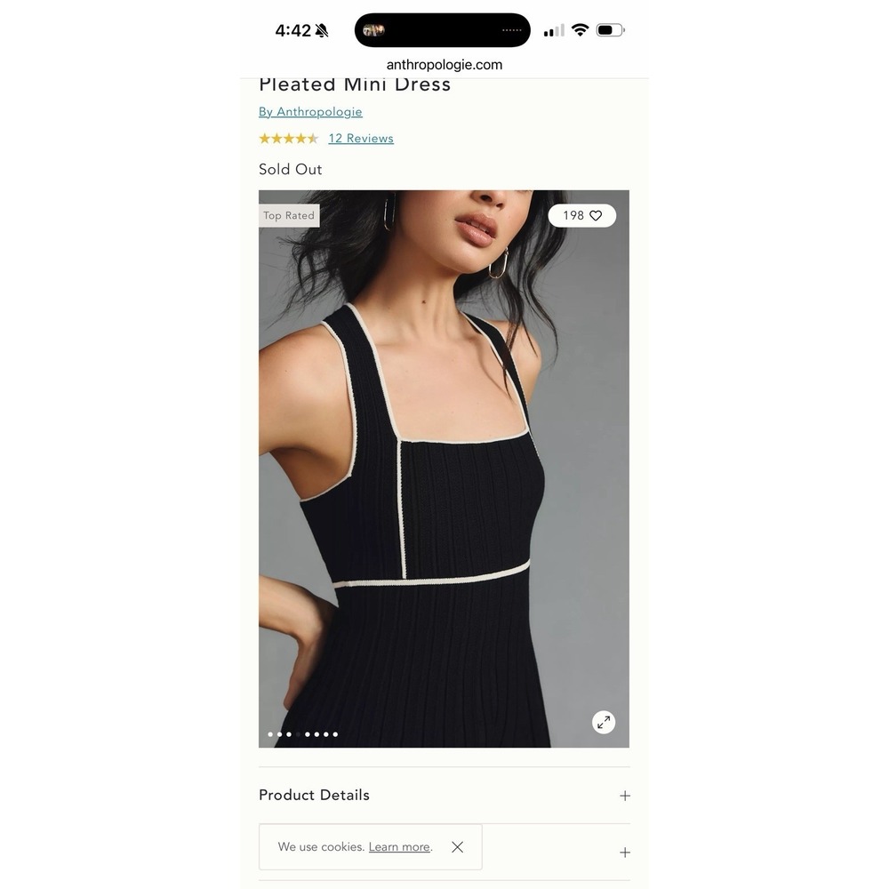 NWT Anthropologie Square-Neck Pleated Mini Black Noir Dress Size M - Picture 4 of 14